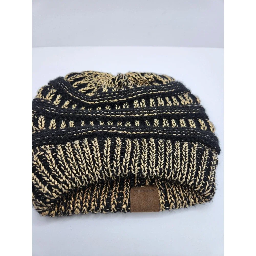 CC BEANIE Metallic Chunky Soft Stretch Cable Knit Beanie Skull Cap Hat - Picture 3 of 4